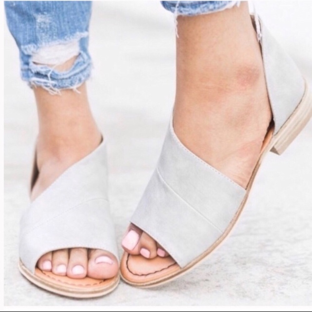 Gray Vegan Leather Ankle Booties Open Toe